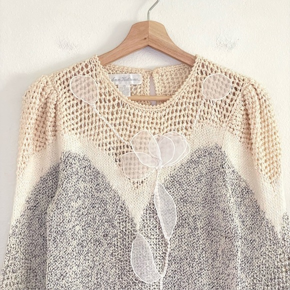 Vintage Ann Katrine Wool Angora Blend Mixed Knit Embellished Sweater 4 XS-Small - Picture 3 of 11